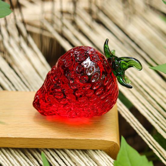 Faux Crystal Fruit Figurine Clear Glass Strawberry Pineapple Persimmon Lemon Banana Statue Sculpture Paperweight Desktop Decoration Ornament