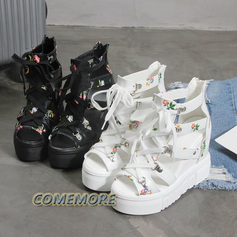 Модная обувь для женщин 2024 года, новые римские сандалии, женские, на высоком каблуке, со шнуровкой, на танкетке, с застежкой-молнией сзади, дышащая обувь