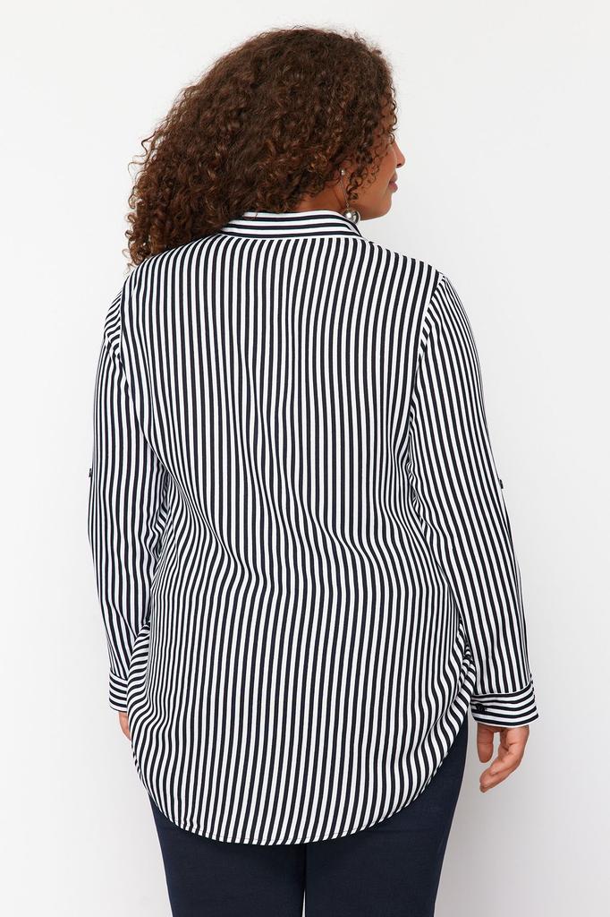 Women's Style Plus Size Black-White Striped Shirt