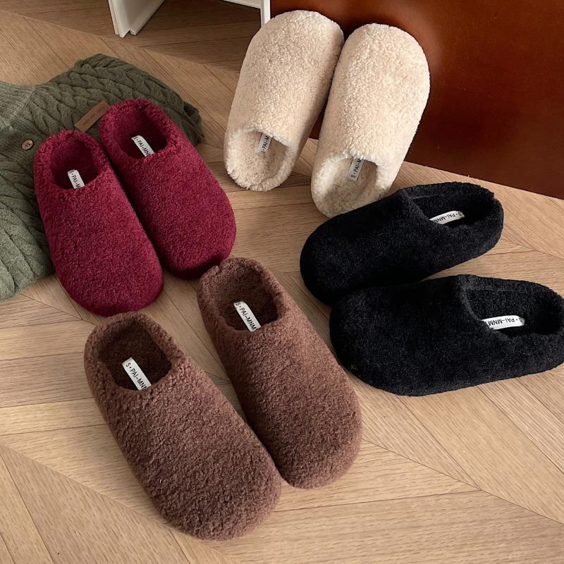 Женские домашние тапочки, повседневные плюшевые тапочки для женщин, зимняя верхняя одежда, плоская подошва, полутапочки Baotou, женские, Muiltjes
