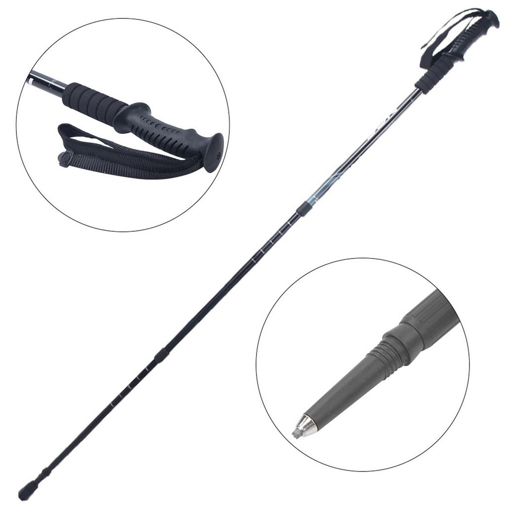 Three Sections Aluminium Alloy Damping Alpenstock Straight Handle Internal Lock Telescopic Trekking