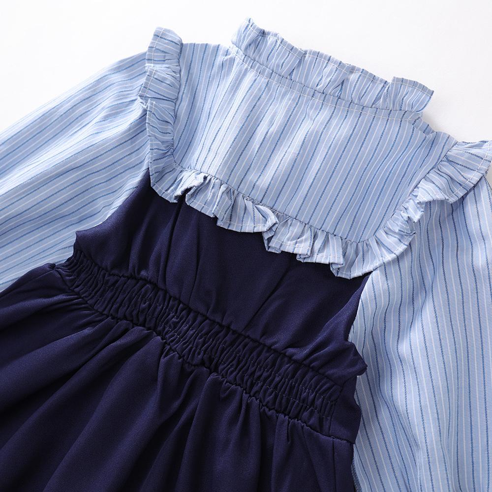 Платье в стиле преппи для девочек, весна-осень 2024, детские полосатые платья контрастного цвета с длинными рукавами, официальная одежда для студентов