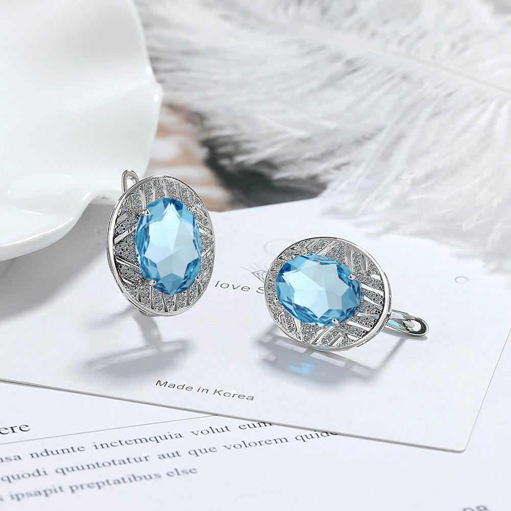 925 Sterling Silver Multi-color Round Crystal Zircon Earrings Anniversary Birthday Wedding Party Gift