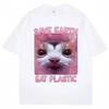 Eating Plastic To Save The Planet  Cute Cat Emoji Tshirt Womens Fashionable and Aesthetically Pleasing Casual Summer Cute