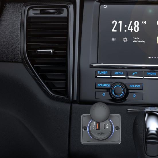 Автомобильное зарядное устройство с двумя портами PD, 30 Вт, USB-зарядное устройство для телефонов, планшетов, 12 В-24 В, настенная USB-зарядная станция для автофургона, лодки, внедорожника, квадроцикла