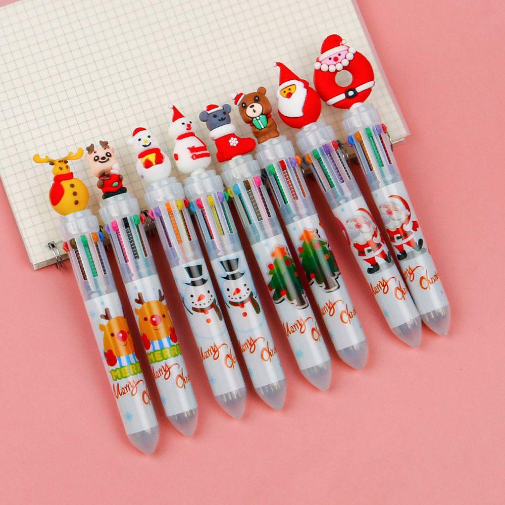 Gifts Deer Xmas Tree Elementary School Christmas Ballpoint Pen Six Color Pen Stationery Santa Claus