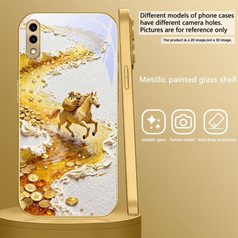 Золотая скачущая лошадь Для Samsung A 01 52S A04 A05S A10 A12 A13 22 23 24 36 42 M02 Note 10 20Ultra 8 9 Золотой стеклянный чехол для телефона