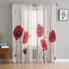 Винтажная деревянная текстура Красный цветок мака Прозрачные шторы для гостиной Украшения оконные шторы Кухонные тюль Вуаль Шторы