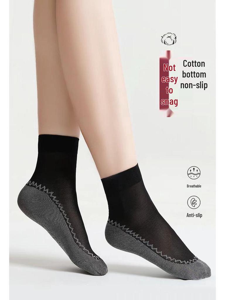 Women's Ultra-Thin Breathable Summer Short Socks: Anti-Snag Cotton Crystal Nude Steel Wire Design