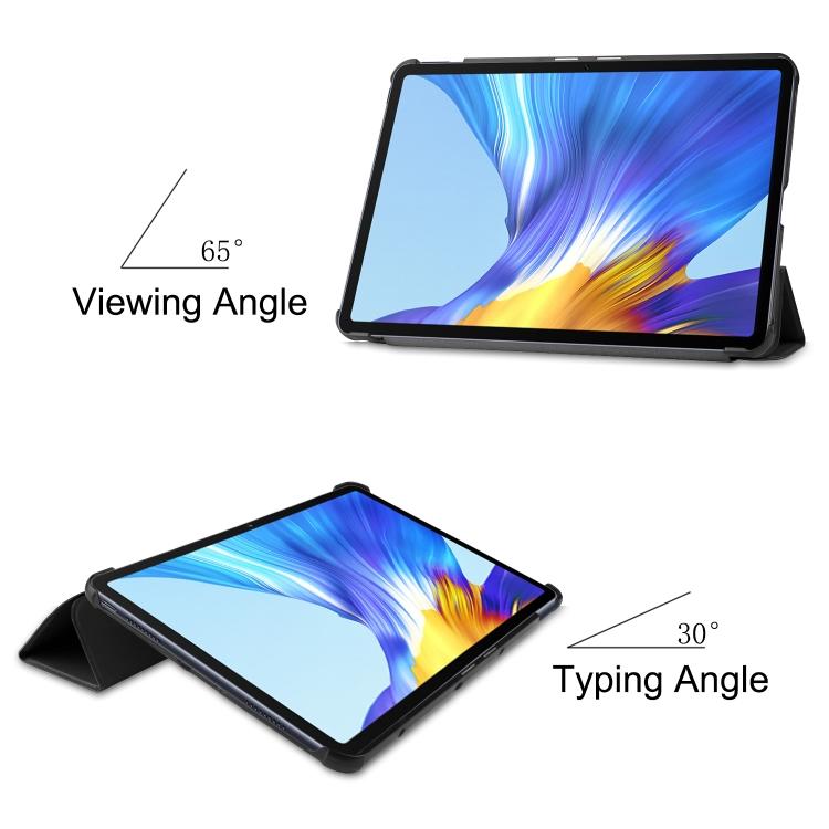 Для Huawei MatePad 10.4 Custer Pattern Pure Color Tablet Горизонтальный раскладной кожаный чехол с тройным складным держателем и функцией сна/пробуждения