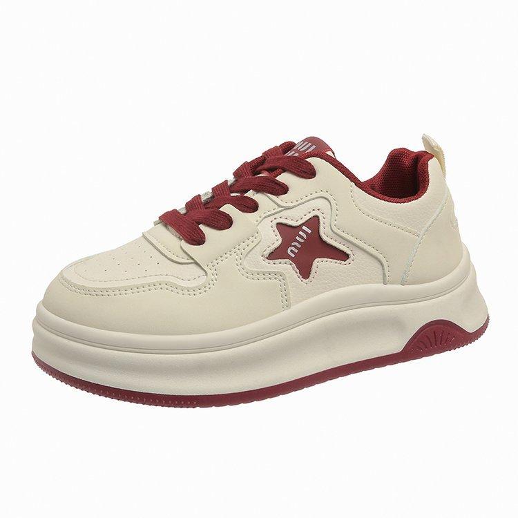 Белые туфли на платформе-маффин женские 2024 новые простые и универсальные дышащие с круглым носком на шнуровке повседневные спортивные туфли