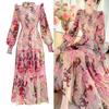 Tingfly Женская мода Цветочный принт Складки Эластичный шифон Миди Длинные платья Женское бохо струящееся повседневное уличное платье Elbise Robes