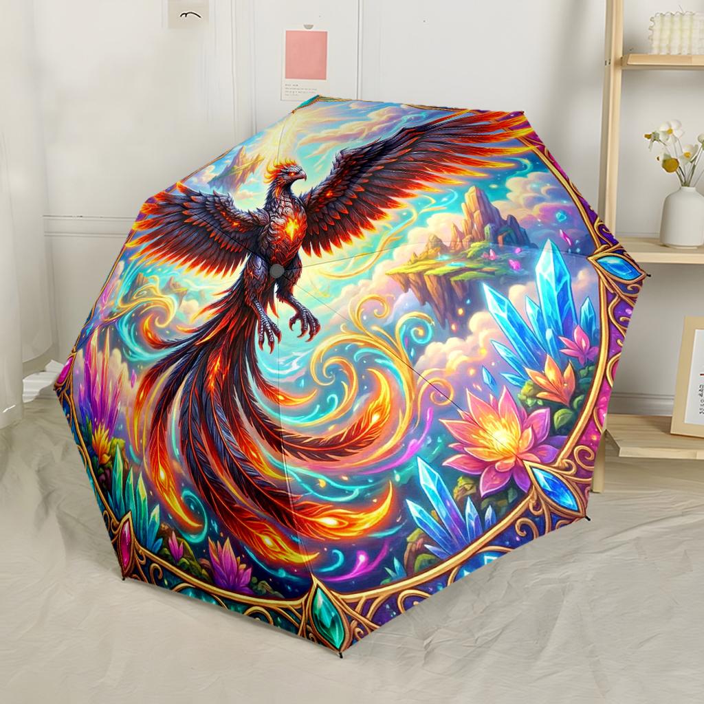 Phoenix Rising In Flames Portable Automatic Umbrella Compact 8-Rib Lightweight Sturdy Construction for Outdoor Daily Use Fashion Lovers