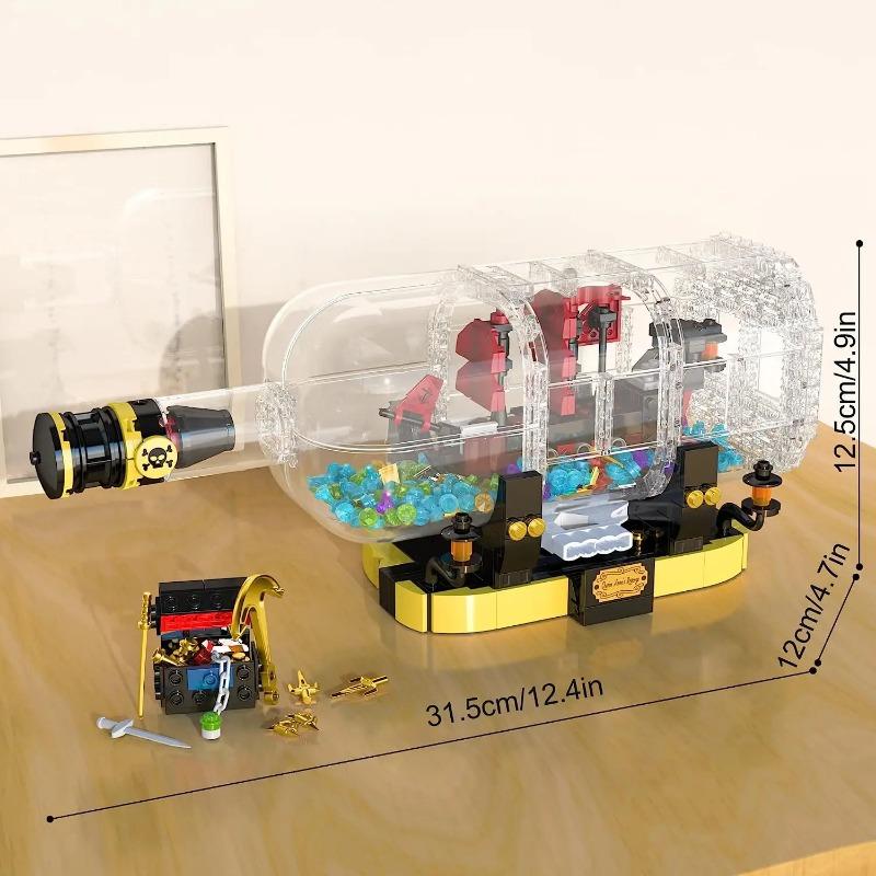 924 шт. креативный корабль в бутылке, строительные блоки, красный парус, модель пиратского корабля, набор кирпичей со светом, детские игрушки «сделай сам», подарок на день рождения