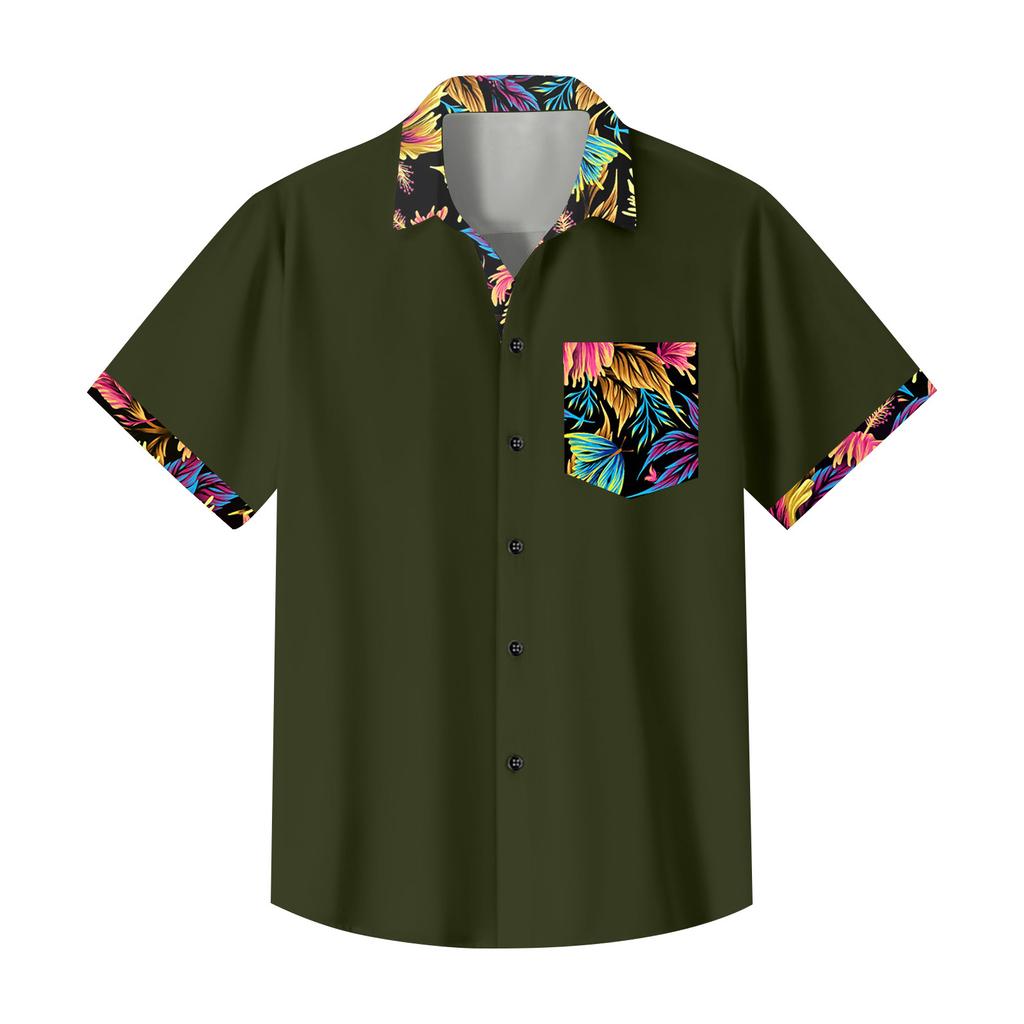 Гавайская рубашка для мужчин, мужские винтажные рубашки для боулинга на пуговицах, летняя пляжная рубашка с коротким рукавом