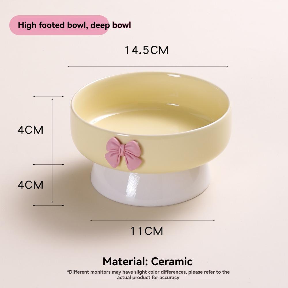 Cute Bow High-Footed Ceramic Cat Bowl, Elevated Pet Food Bowl for Anti-Vomiting, Multiple Colors Available