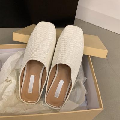 Тапочки Baotou, женские, новинка 2024 года, летняя корейская версия, шикарные ретро-тканые модные пляжные туфли на плоской подошве