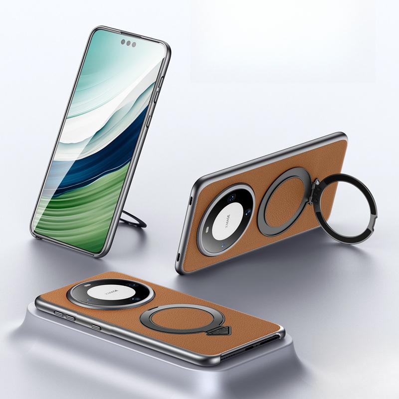 Подходит для чехла для мобильного телефона Huawei Mate60pro, магнитный держатель-присоска M60, полностью закрывающий, противоударный, деловой кожаный чехол для мужчин и женщин