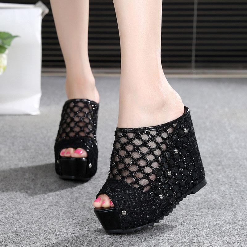 Fashion High Heels Sandals Women Beach High Wedge Slippers Women for Summer Slides Open Toe Heels Sexy Slippers Heels Zapatos Mujer