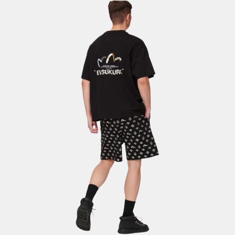Evisu Мужская футболка прямого кроя Черная Рекомендация в качестве подарка 2ESGNM1TS566BZ