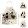 Cute Cat Pattern Women's Kitchen Apron Linen Bib Home Cleaning Apron Home Cooking Apron