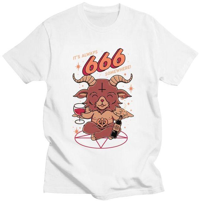 Мужская футболка Забавный Бафомет Злой Сатана Демон Топы Мужчины Женщины Harajuku Мультфильм Графический Футболка Люцифер Коза Футболка Футболки с короткими рукавами