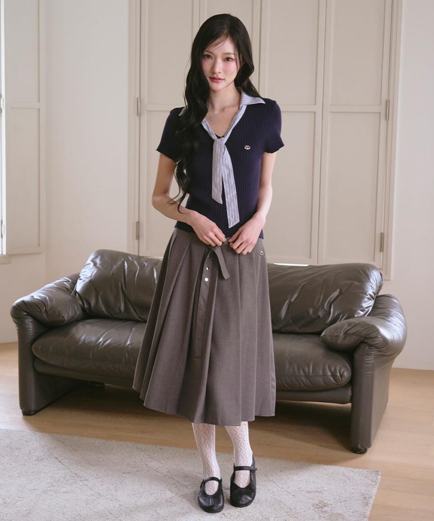 The Green Lab Belted Pleated Skirt [Gray]