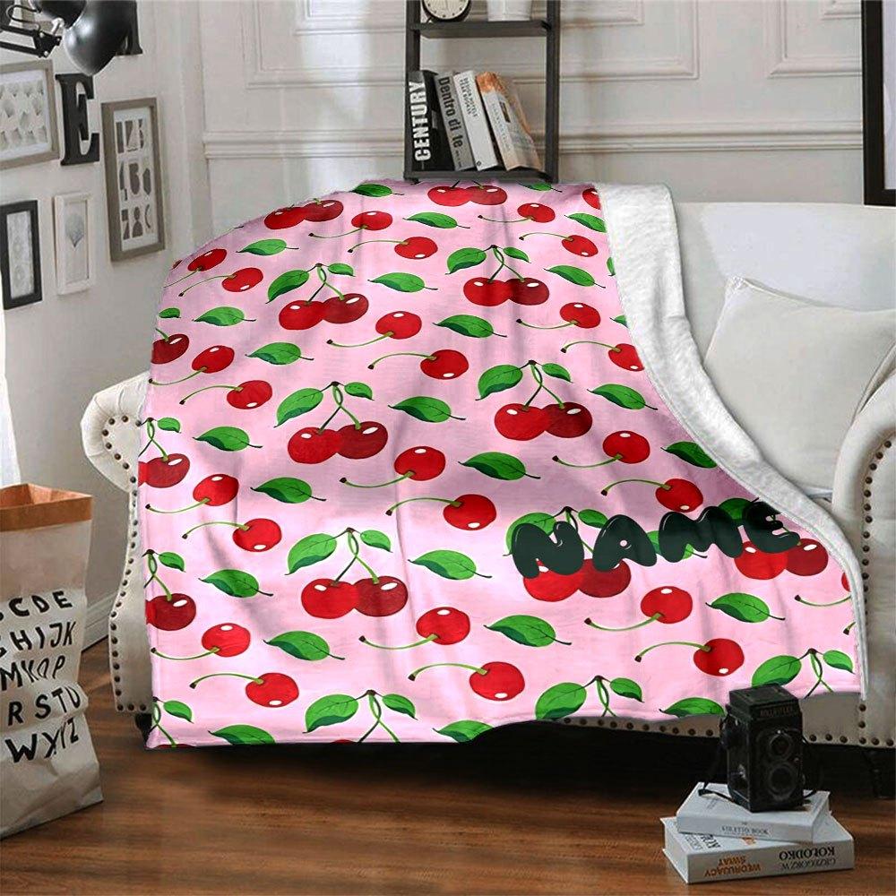Cherry Bliss Cozy Personalized Blanket Customize Text Durable Comfort Throw For Sofa Couch Office Bed Picnics Four Seasons Universal Playful Design