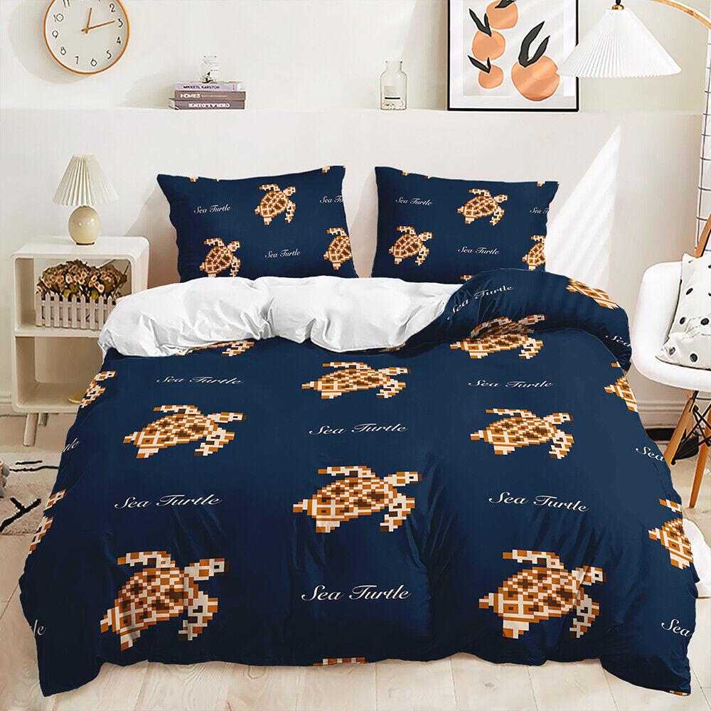 Marine Life Ocean Turtle Sea Dolphin Fish Anchor Doona Duvet Quilt Cover Bed Set