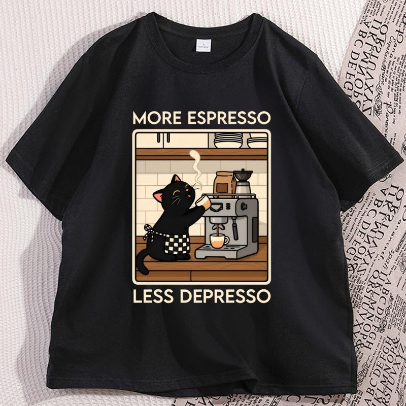 Vintage Cat Coffee Tshirt Funny Graphic Tee Unisex Women Causal Shortsleeve Unisex T Shirts Soft Breathable Cotton Clothes Tops