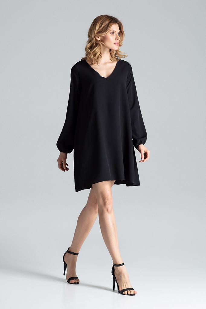 Black oversized dress with a V-neck - Loose dress M566 size /