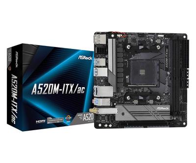 Asrock Материнская плата A520 Совместима с AMD Ryzen Серии 3000 4000 A520 Авторизованный дистрибьютор M-ITX/ac / (Сокет AM4) Mini-ITX [Отечественный продукт]