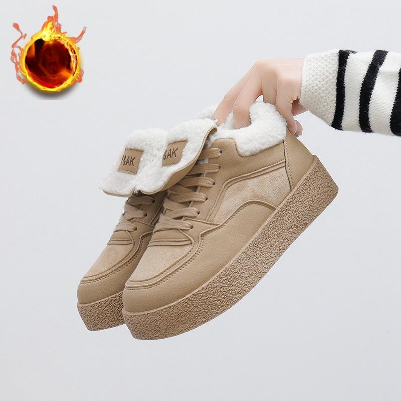 Winter Faux Fur Lining Snow Booties for Women Non-Slip Platform Warm Plush Fleece Lined Short Ankle Boots Shoes Women's Faux Suede Walking Sneakers
