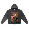 DTG Print Knitted Denim Zip-Up Hoodie Basement Collective Brother Print Zipper Hoodies  