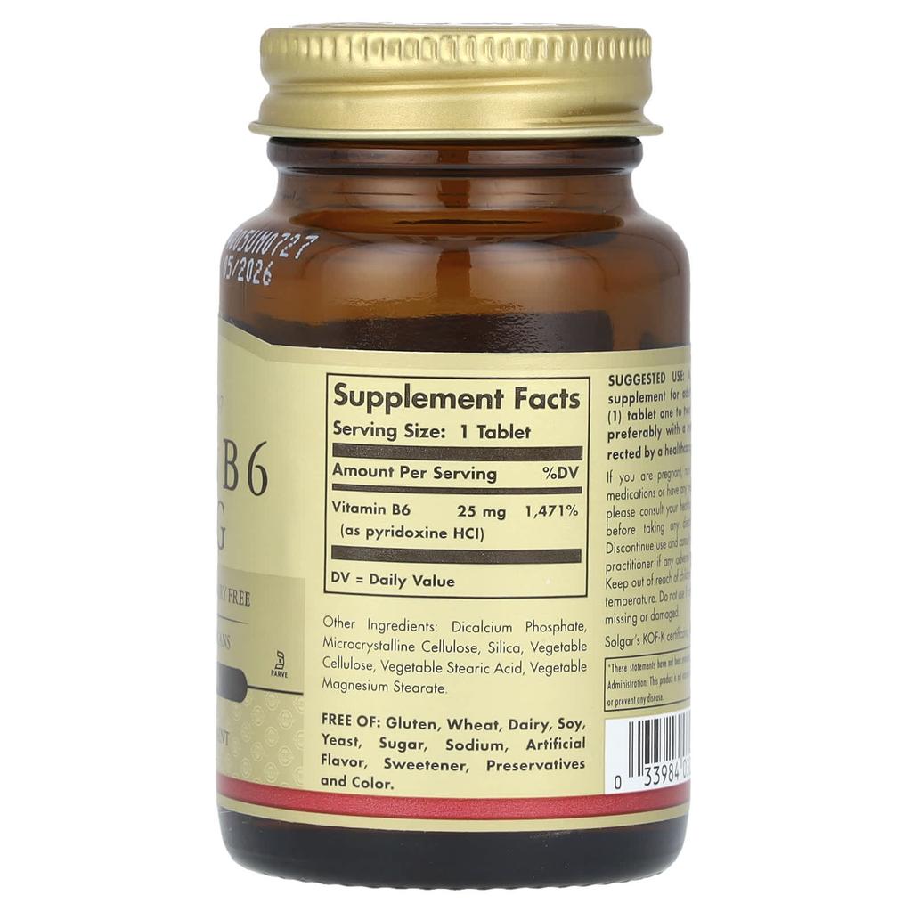 Vitamin B6, 25Mg, 100 Tablets