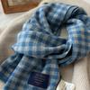 Pure Wool Blue Plaid Scarf Winter Thickened Warm Couple Scarf