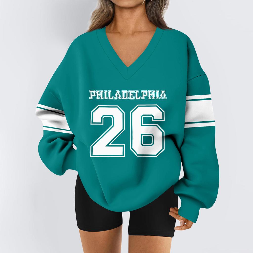 Women's Loose And Comfortable Letter V-neck Sportswear Long-sleeved Sweatshirt Daily Matching Clothes