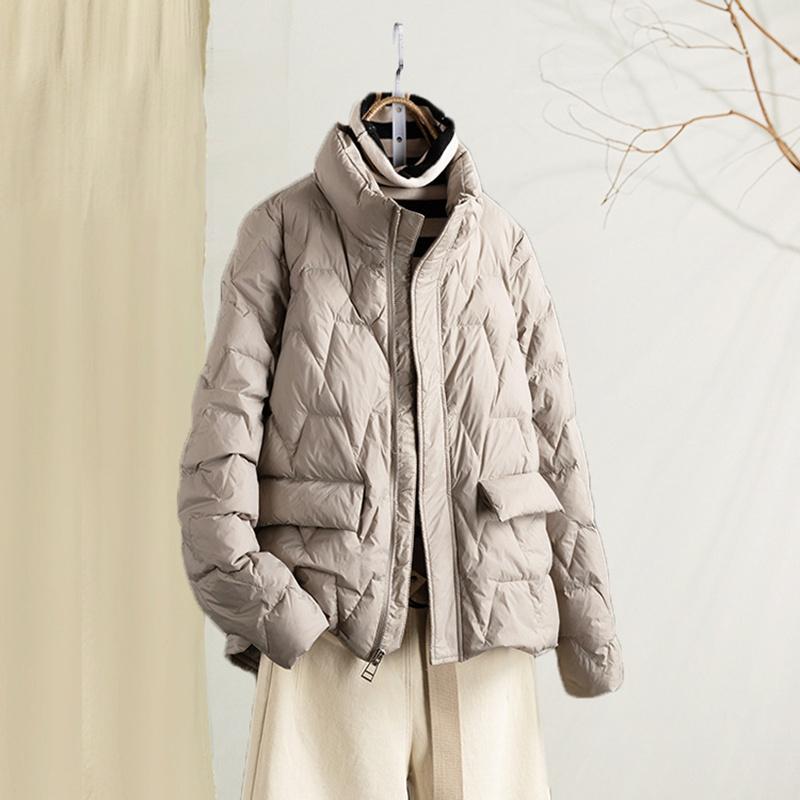 Зимняя однотонная молния с воротником-стойкой, белая куртка на утином пуху, женское пальто