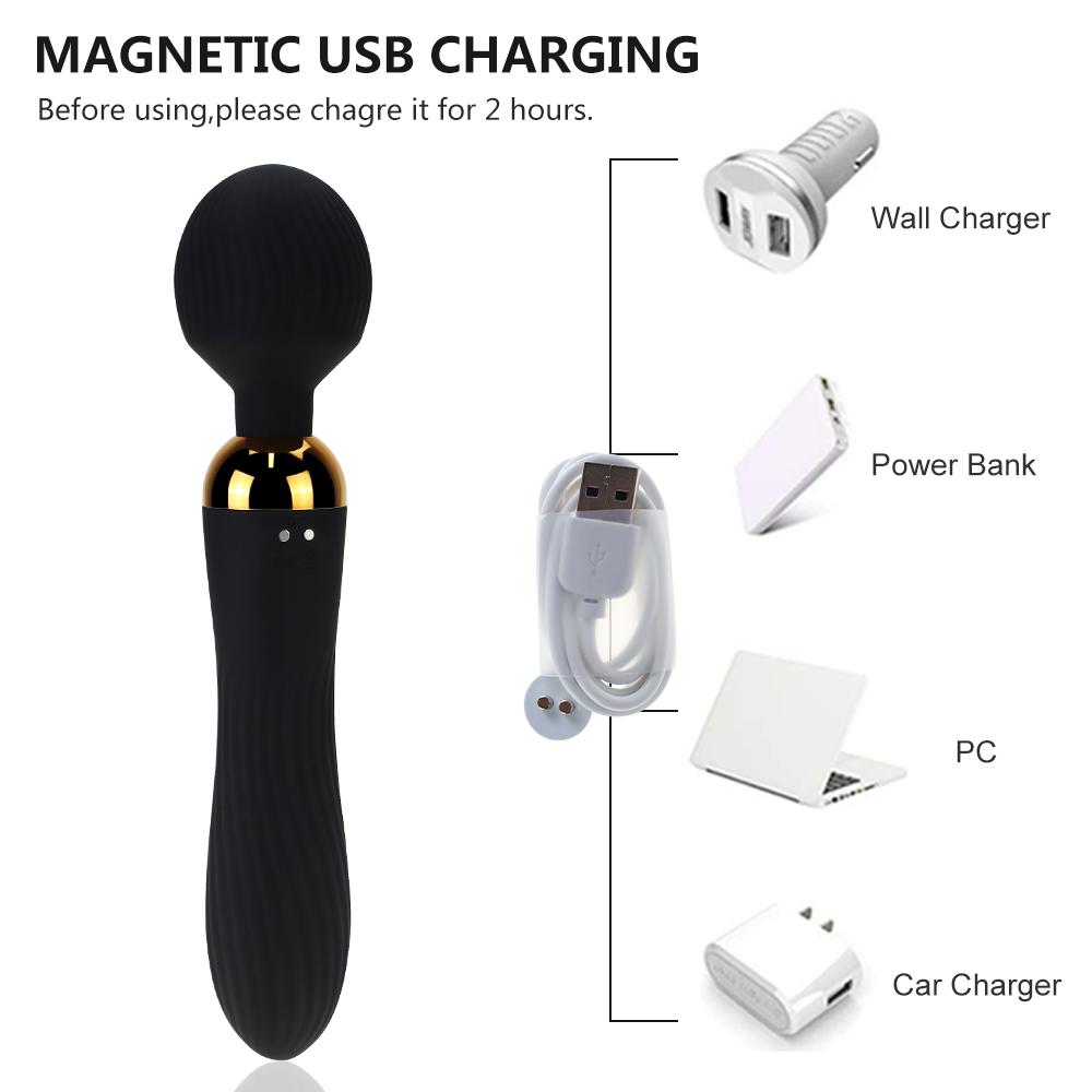 Вибраторы с двойным концом Стимулятор точки G и клитора Многочастотные USB-зарядка Большой AV-стик Вибраторы-дилда Взрослые секс-игрушки для женщин