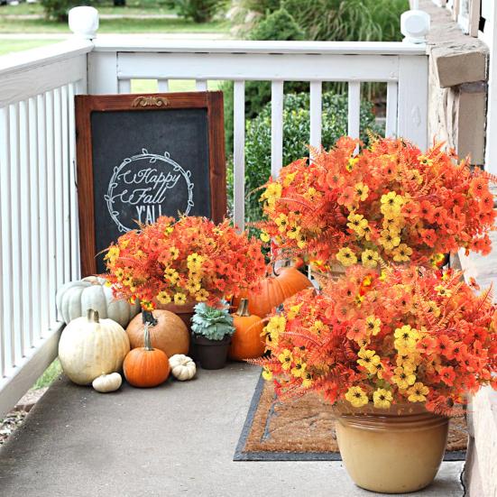 Осенняя подвесная корзина с искусственными цветами, устойчивая к УФ-лучам, для улицы, сада, двора