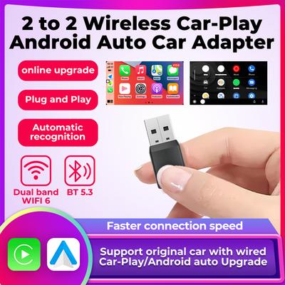 2-в-1 Беспроводной CarPlay Android Auto Мини AI Box для штатного автомобильного адаптера Plug and Play Быстрое подключение Двойной WIFI BT5.3 Онлайн-обновление