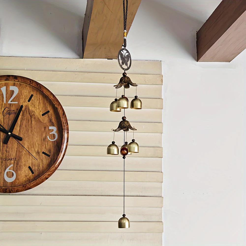 Garden Random Style Double Metal Bell Pendant Wind Chime, Brass Color Bell Hanging Decoration Home Patio Wall Hanging Gift