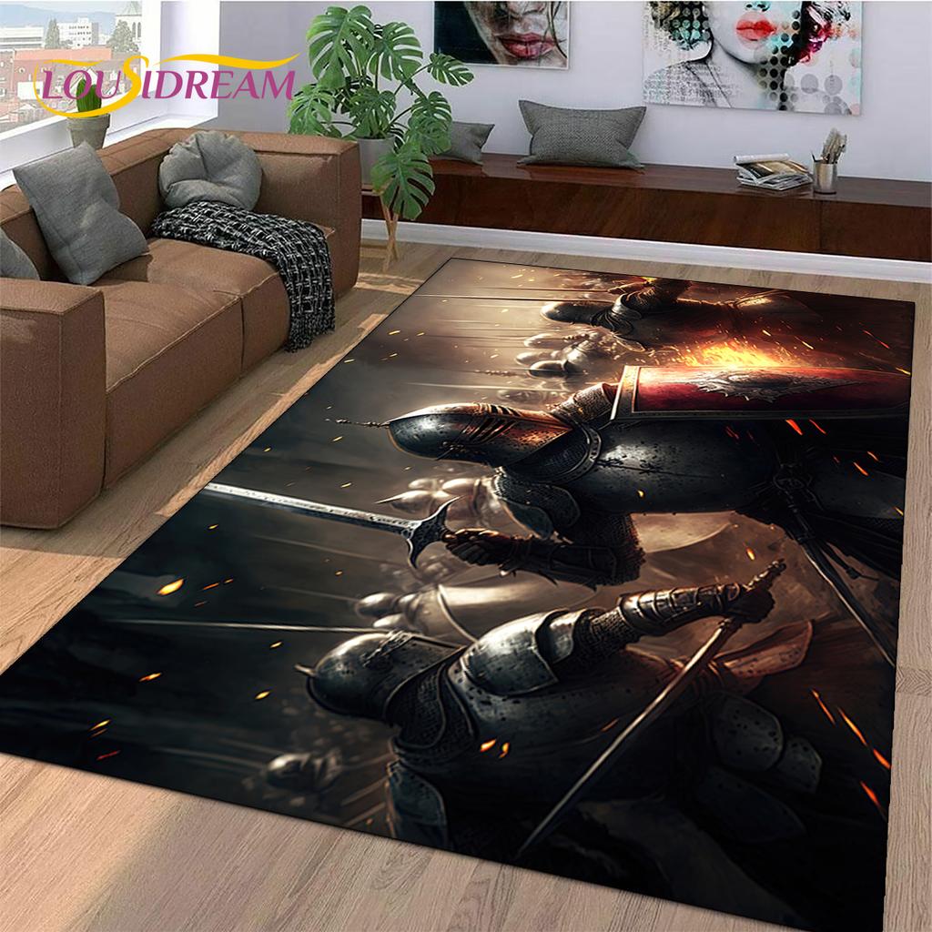 Knight Templar Cavalier Crusaders Cartoon Rug Carpet for Living Room Bedroom Decor,Non-slip Decoration for Sofa Doormat Gift Kid