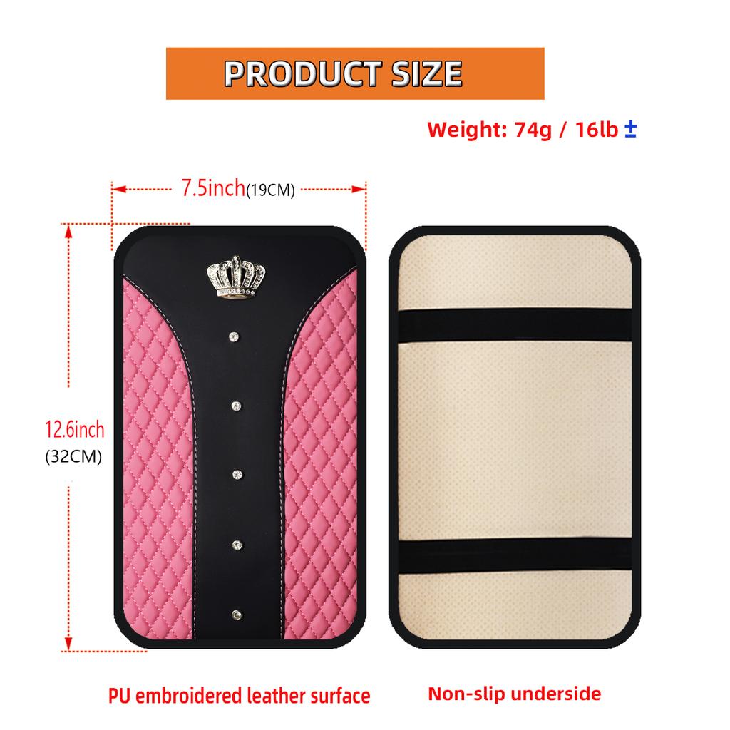 Искусственная кожа вышитая стерео корона, инкрустированная бриллиантами Блингблинг новая обивка подлокотника для автомобиля для мужчин и женщин