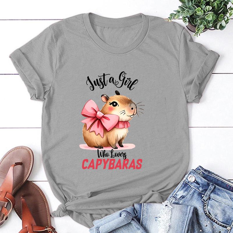 New Just A Girl Who Lovers Capybara Graphic Print T-Shirt Women Men Fashion Round Neck Loose Tee Shirt Streetwear Casual T Shirt