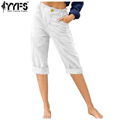 Женские модные повседневные однотонные брюки со средней талией и капри с принтом