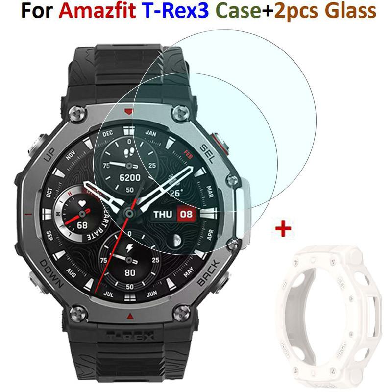 2 шт. Стеклянная пленка для часов, рамка, ободок для Huami Amazfit T-Rex 3, чехол для смарт-браслета, защитные пленки, чехол для Amazfit T-Rex 3, оболочка