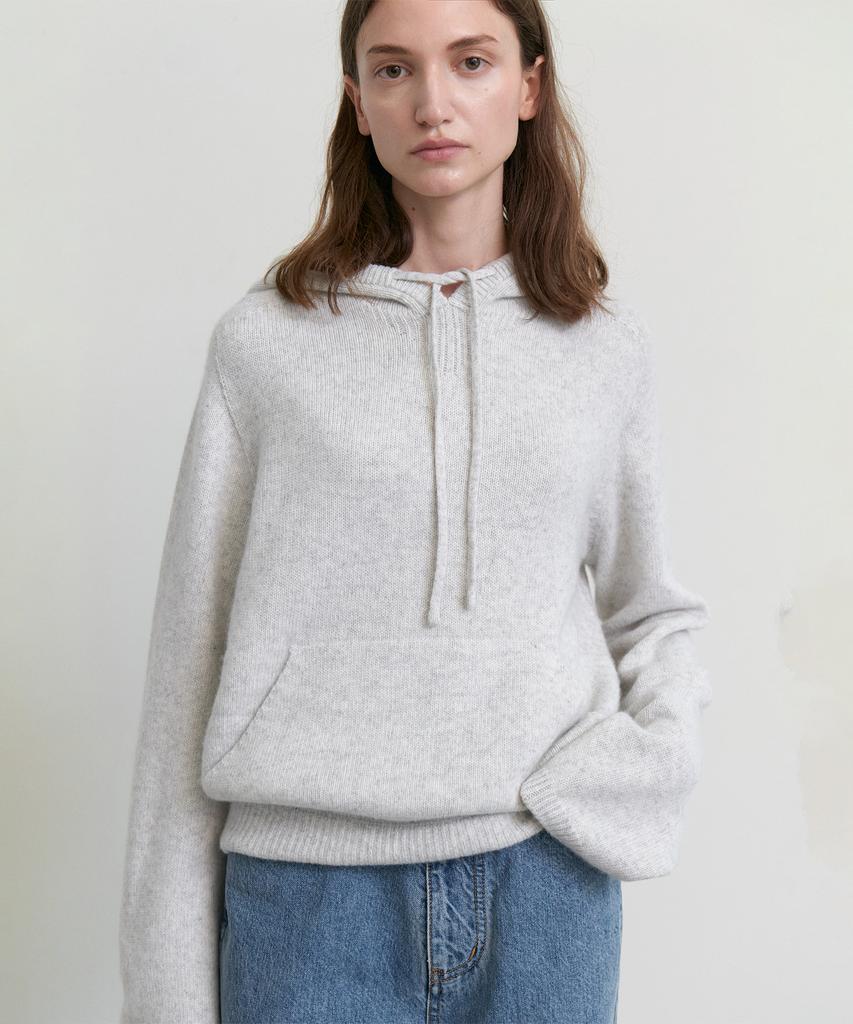 STEP AROUND Cashmere Wholegarment Hoody Pullover_Light Gray