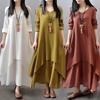 Muslim Women Linen Cotton Shirt Dress Abaya Long Sleeve Kaftan Dress Irregular Design Dress Casual Loose Baggy Maxi Dress Robe Plus Size M-5XL