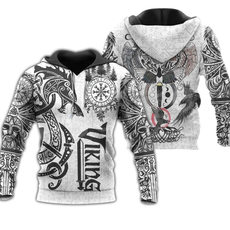 2024 Новая толстовка с капюшоном 3d Viking Harajuku Print Pullover Мужская толстовка с капюшоном свободного размера Винтажная мужская одежда Осень с длинным рукавом
